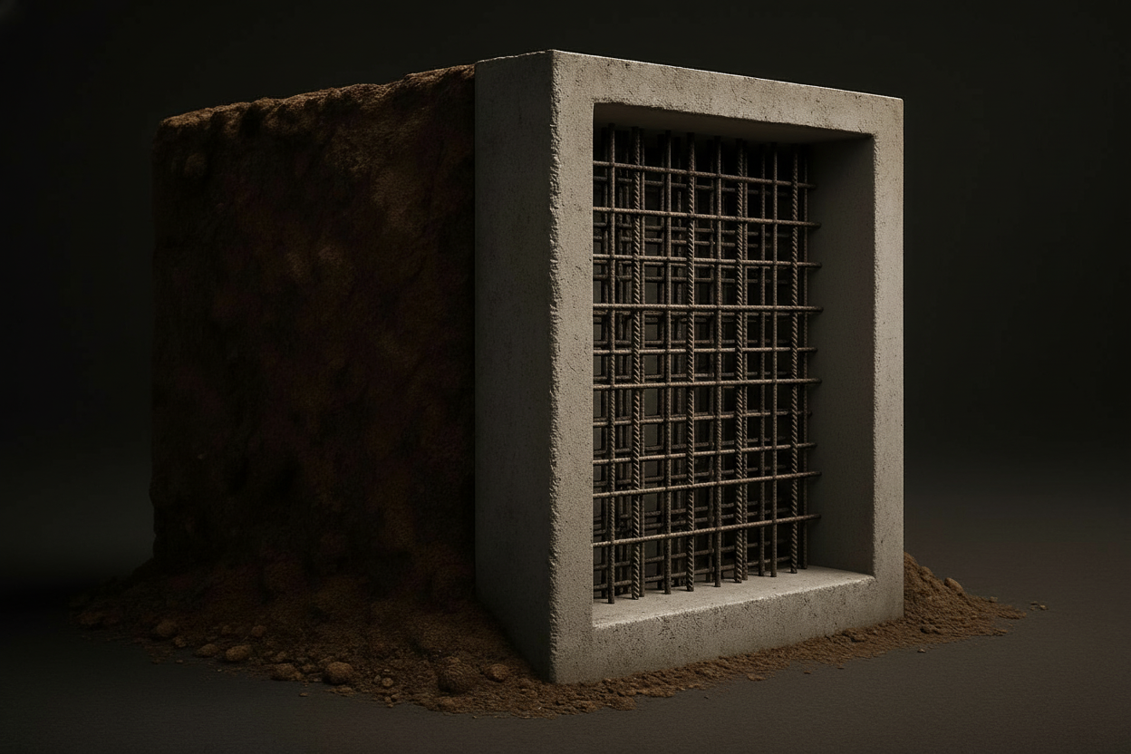 Querschnitt durch eine 30 cm C35/45 WU-Betonwand mit engmaschiger Bewehrung